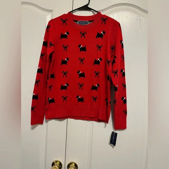 Karen Scott Red Sweater with Dog and Bow Design - Picture 2 of 4